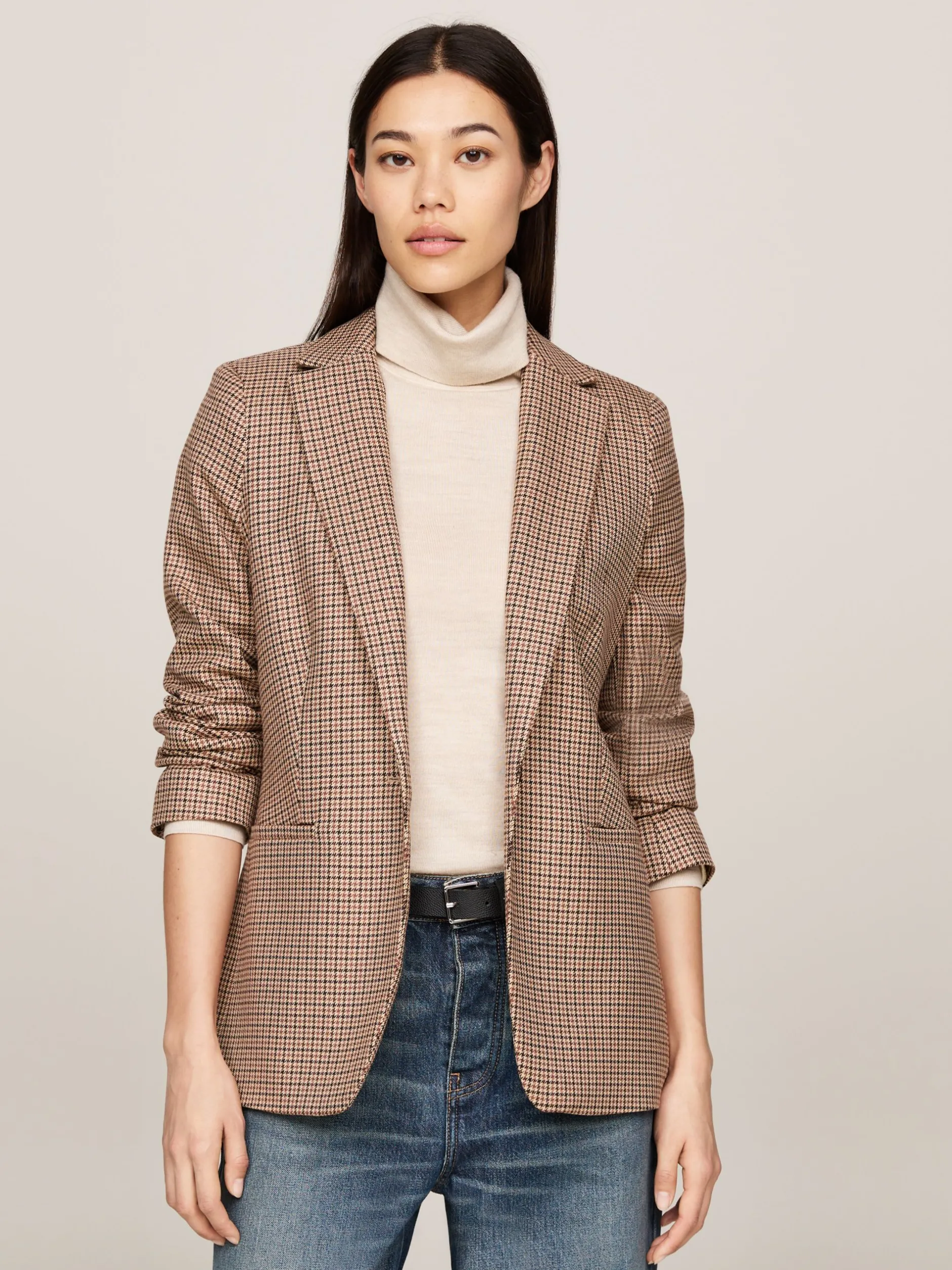 Marynarki*Tommy Hilfiger Marynarka Jednorzędowa W Kratę BROWN HOUNDSTOOTH