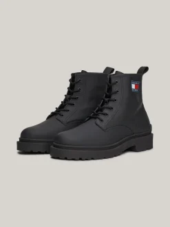 Buty Sznurowane|Buty*Tommy Hilfiger Matowe Skórzane Botki Z Protektorem BLACK