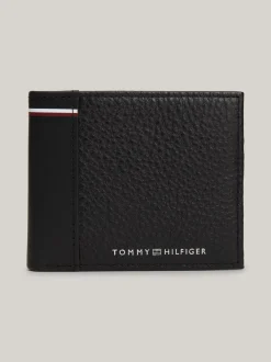 Portfele & Breloczki Do Kluczy*Tommy Hilfiger Mały Składany Na Pół Skórzany Portfel Na Karty BLACK