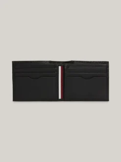 Portfele & Breloczki Do Kluczy*Tommy Hilfiger Mały Składany Na Pół Skórzany Portfel Na Karty BLACK