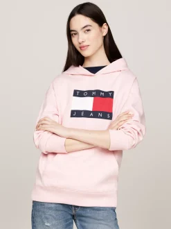 Bluzy Dresowe & Z Kapturem*Tommy Hilfiger Melanżowa Bluza O Luźnym Kroju Z Kapturem BALLET PINK MELANGE