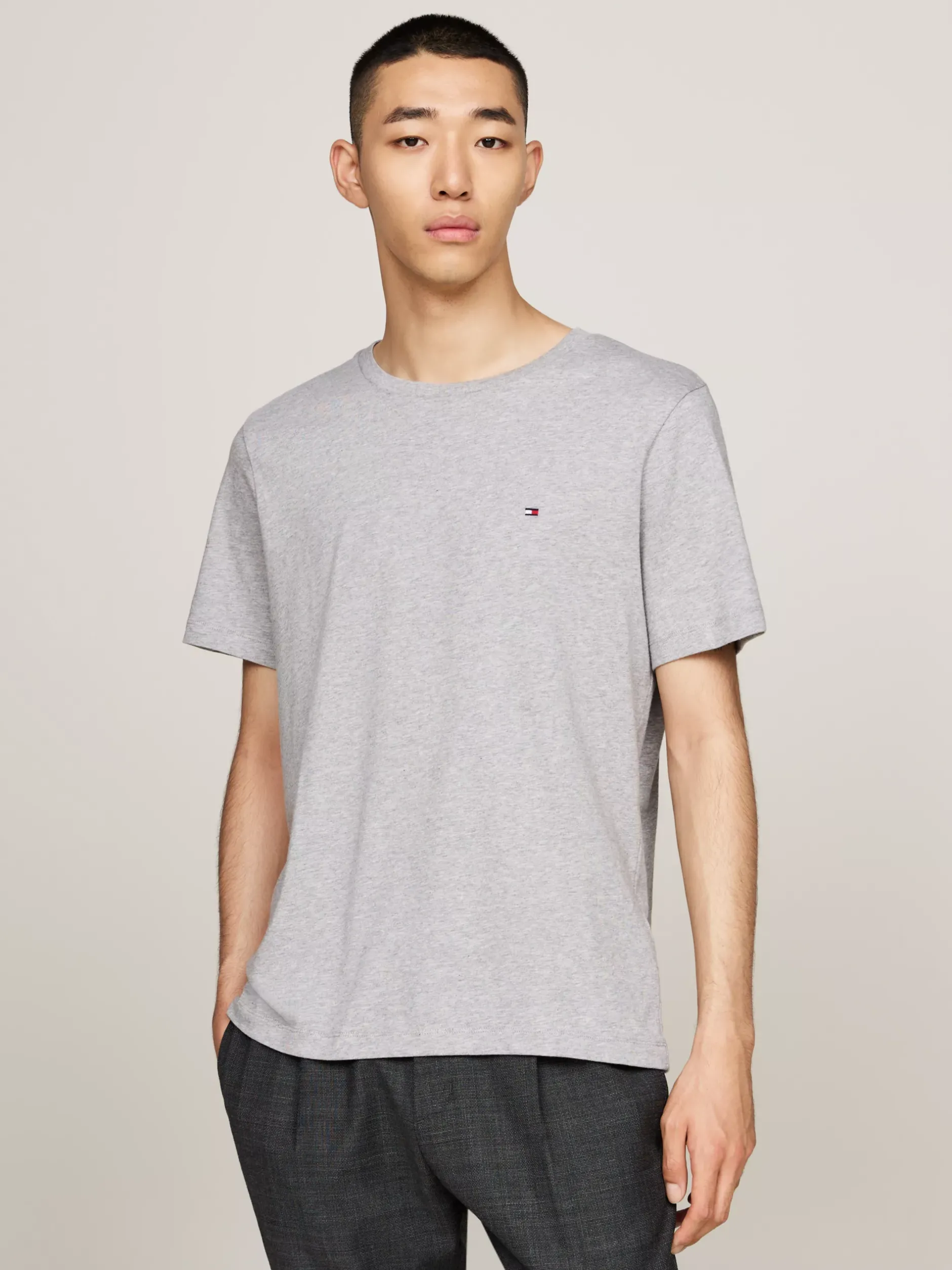 T-Shirty*Tommy Hilfiger Melanżowy T-shirt Z Okrągłym Dekoltem LIGHT GREY HEATHER