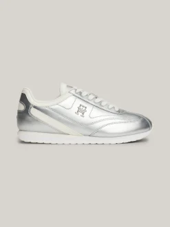 Sneakersy*Tommy Hilfiger Metaliczne Buty Sportowe Ze Skóry SILVER