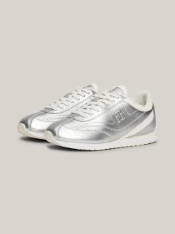 Sneakersy*Tommy Hilfiger Metaliczne Buty Sportowe Ze Skóry SILVER