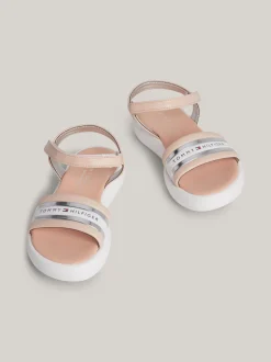 Obuwie I Akcesoria*Tommy Hilfiger Metaliczne Sandały Z Zapięciem Na Rzep I Logo NUDE