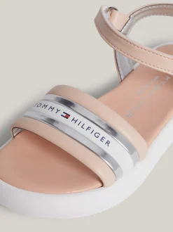 Obuwie I Akcesoria*Tommy Hilfiger Metaliczne Sandały Z Zapięciem Na Rzep I Logo NUDE
