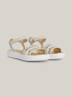 Obuwie I Akcesoria*Tommy Hilfiger Metaliczne Sandały Z Zapięciem Na Rzep I Logo BEIGE