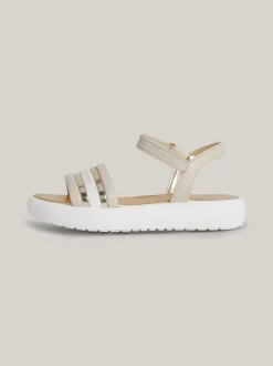 Obuwie I Akcesoria*Tommy Hilfiger Metaliczne Sandały Z Zapięciem Na Rzep I Logo BEIGE