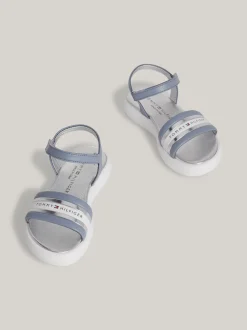 Obuwie I Akcesoria*Tommy Hilfiger Metaliczne Sandały Z Zapięciem Na Rzep I Logo DENIM