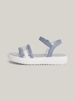 Obuwie I Akcesoria*Tommy Hilfiger Metaliczne Sandały Z Zapięciem Na Rzep I Logo DENIM