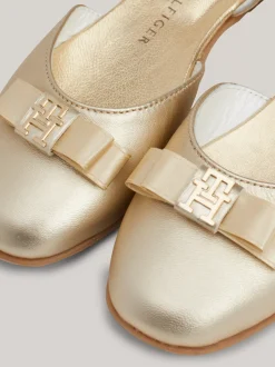 Obuwie I Akcesoria*Tommy Hilfiger Metaliczne Skórzane Baleriny Z Monogramem TH PLATINUM
