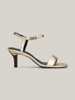 Sandały*Tommy Hilfiger Metaliczne Skórzane Sandały Na Szpilkach GOLD