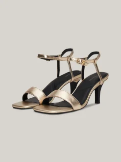 Sandały*Tommy Hilfiger Metaliczne Skórzane Sandały Na Szpilkach GOLD