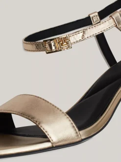 Sandały*Tommy Hilfiger Metaliczne Skórzane Sandały Na Szpilkach GOLD