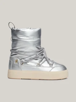 Botki*Tommy Hilfiger Metaliczne Sznurowane śniegowce TH Monogram SILVER