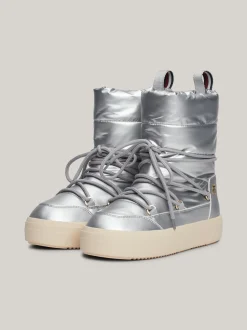 Botki*Tommy Hilfiger Metaliczne Sznurowane śniegowce TH Monogram SILVER