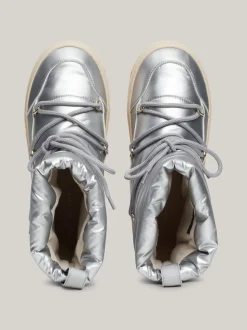 Botki*Tommy Hilfiger Metaliczne Sznurowane śniegowce TH Monogram SILVER