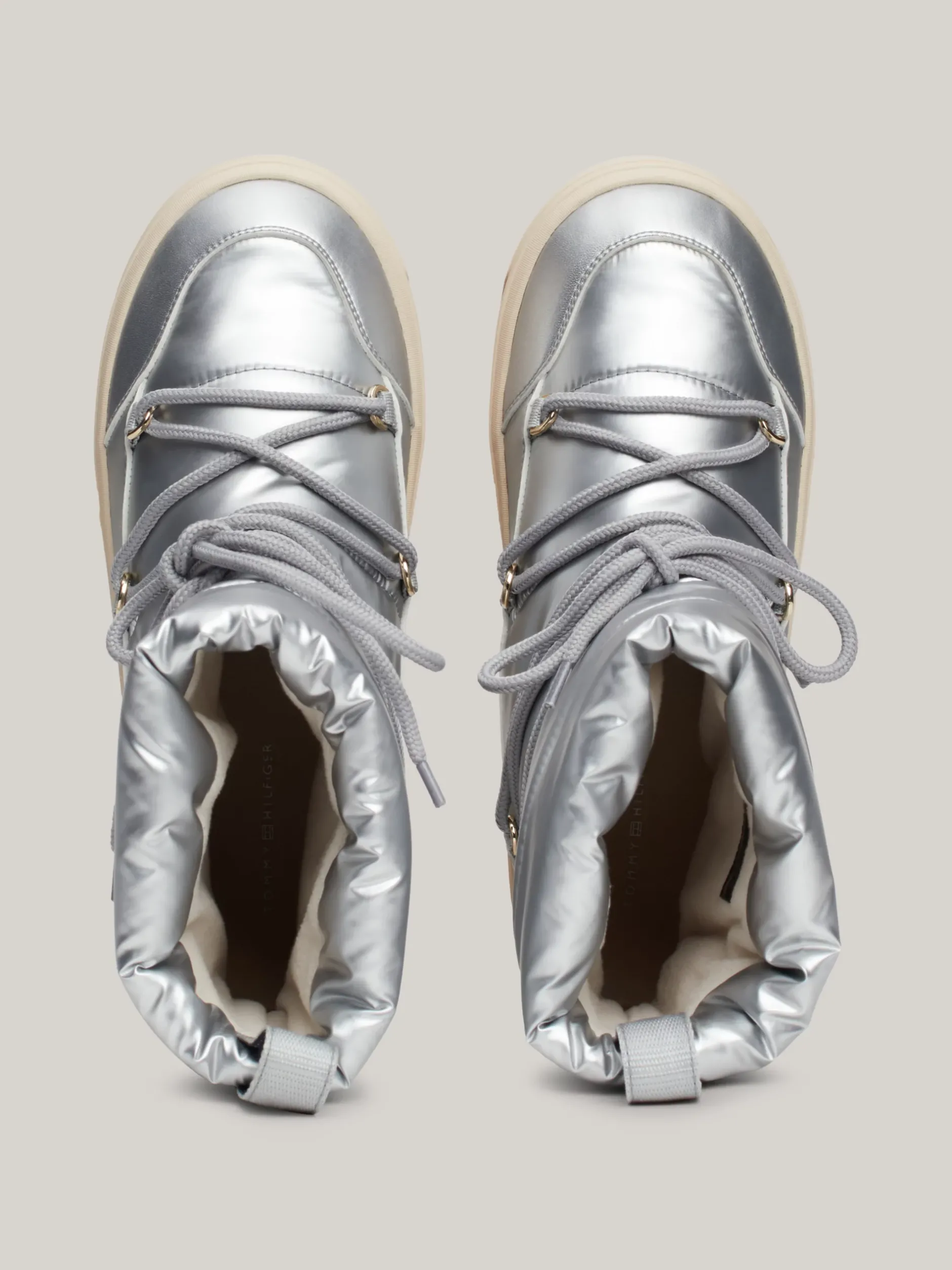 Botki*Tommy Hilfiger Metaliczne Sznurowane śniegowce TH Monogram SILVER