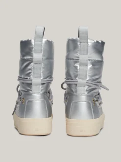 Botki*Tommy Hilfiger Metaliczne Sznurowane śniegowce TH Monogram SILVER