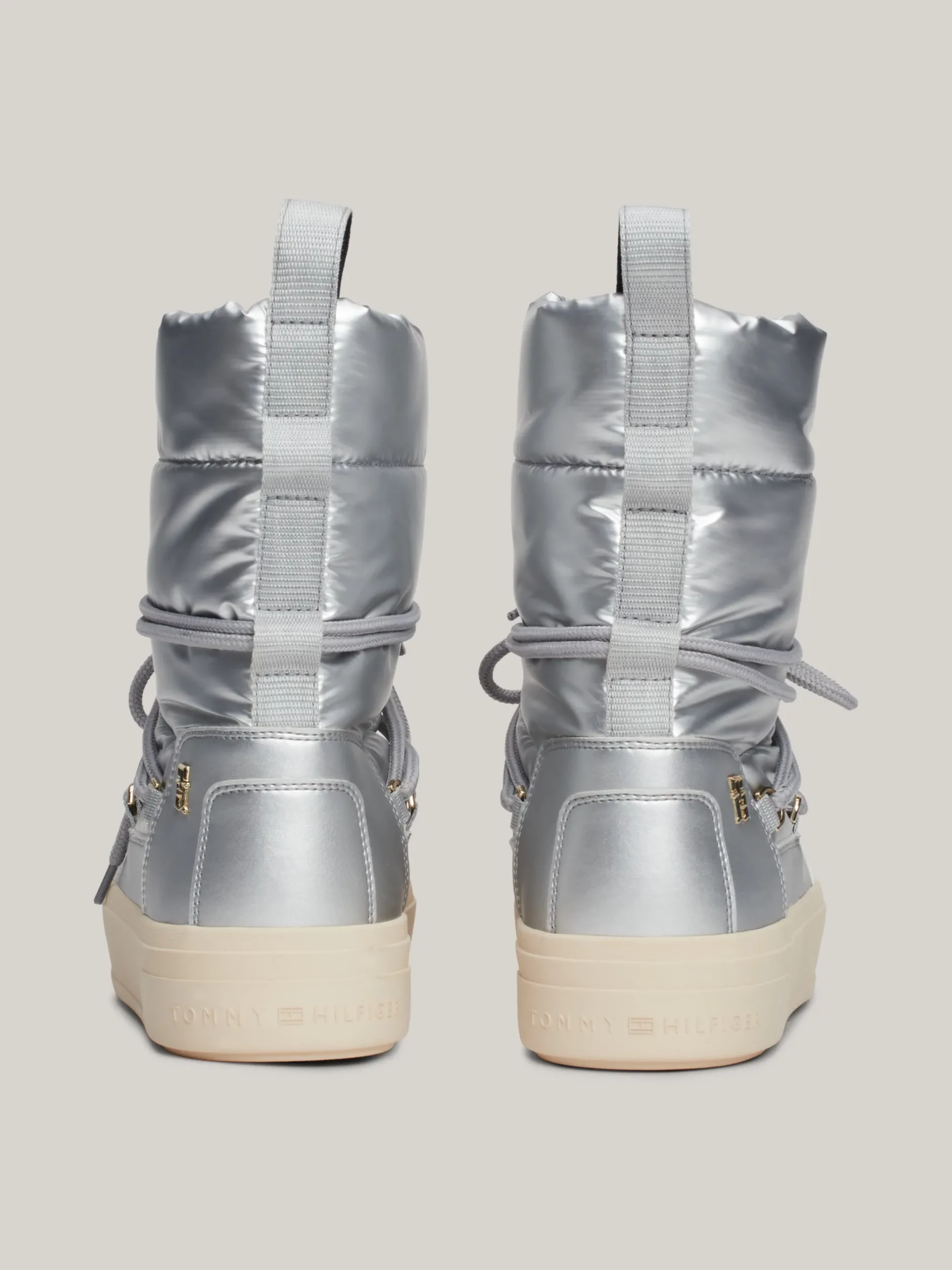 Botki*Tommy Hilfiger Metaliczne Sznurowane śniegowce TH Monogram SILVER