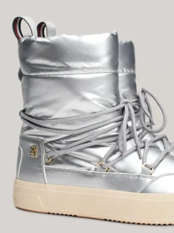 Botki*Tommy Hilfiger Metaliczne Sznurowane śniegowce TH Monogram SILVER