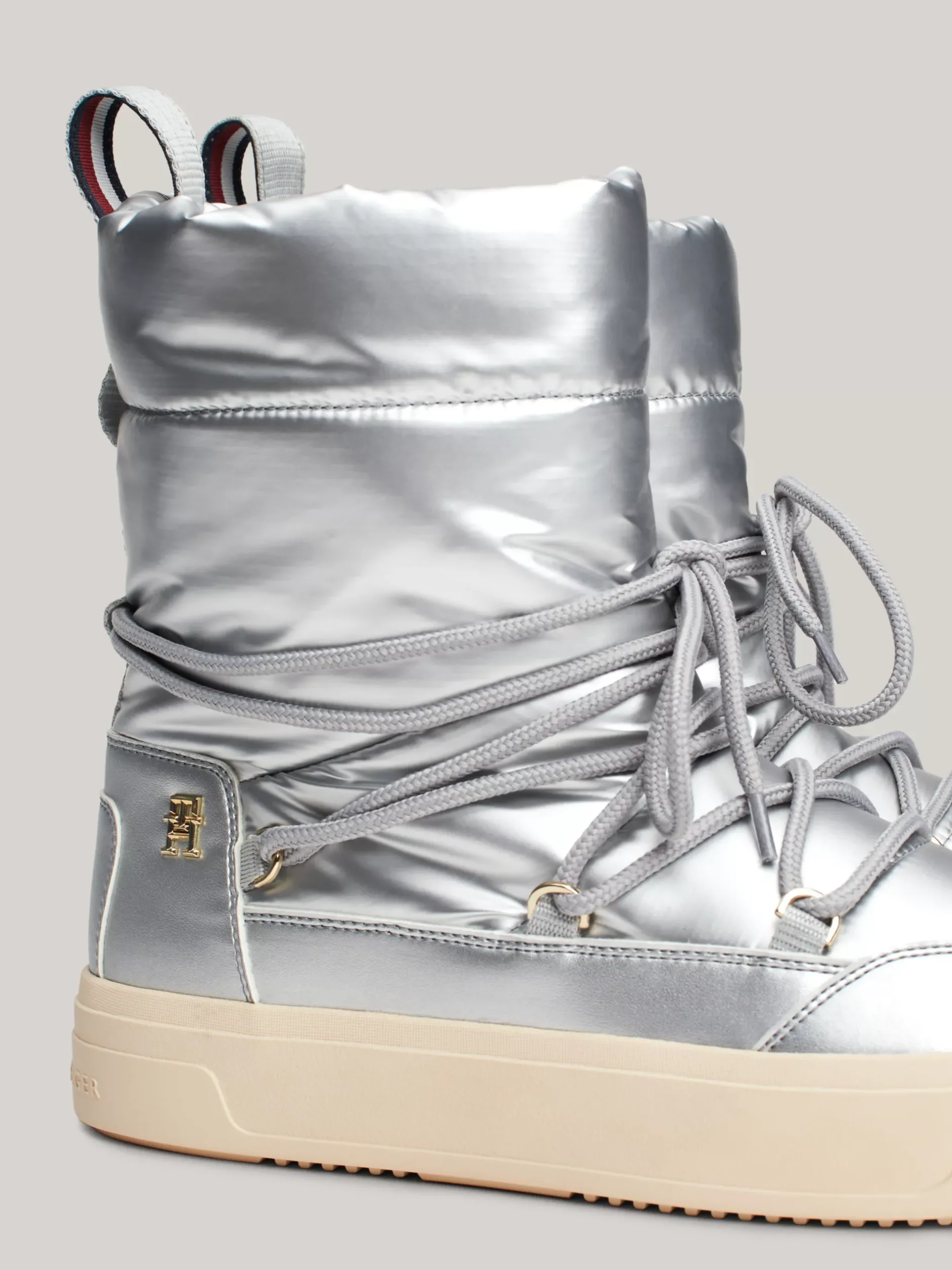 Botki*Tommy Hilfiger Metaliczne Sznurowane śniegowce TH Monogram SILVER