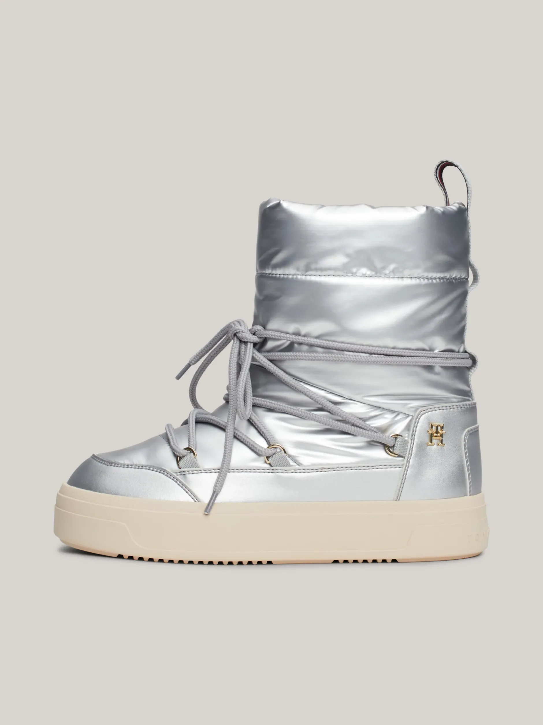Botki*Tommy Hilfiger Metaliczne Sznurowane śniegowce TH Monogram SILVER