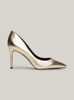 Czółenka*Tommy Hilfiger Metaliczne Szpilki Ze Skóry Z Noskami W Szpic GOLD