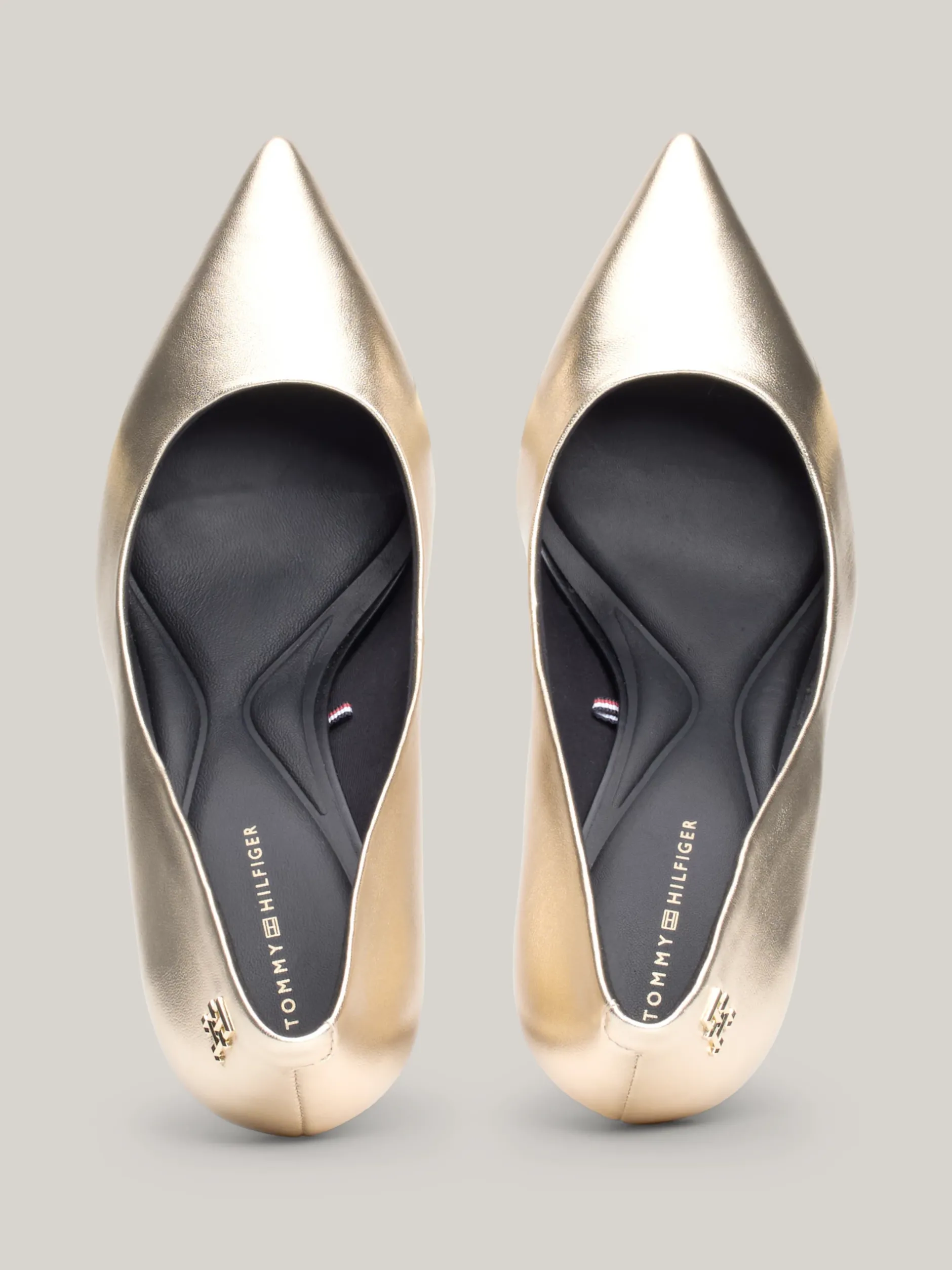 Czółenka*Tommy Hilfiger Metaliczne Szpilki Ze Skóry Z Noskami W Szpic GOLD