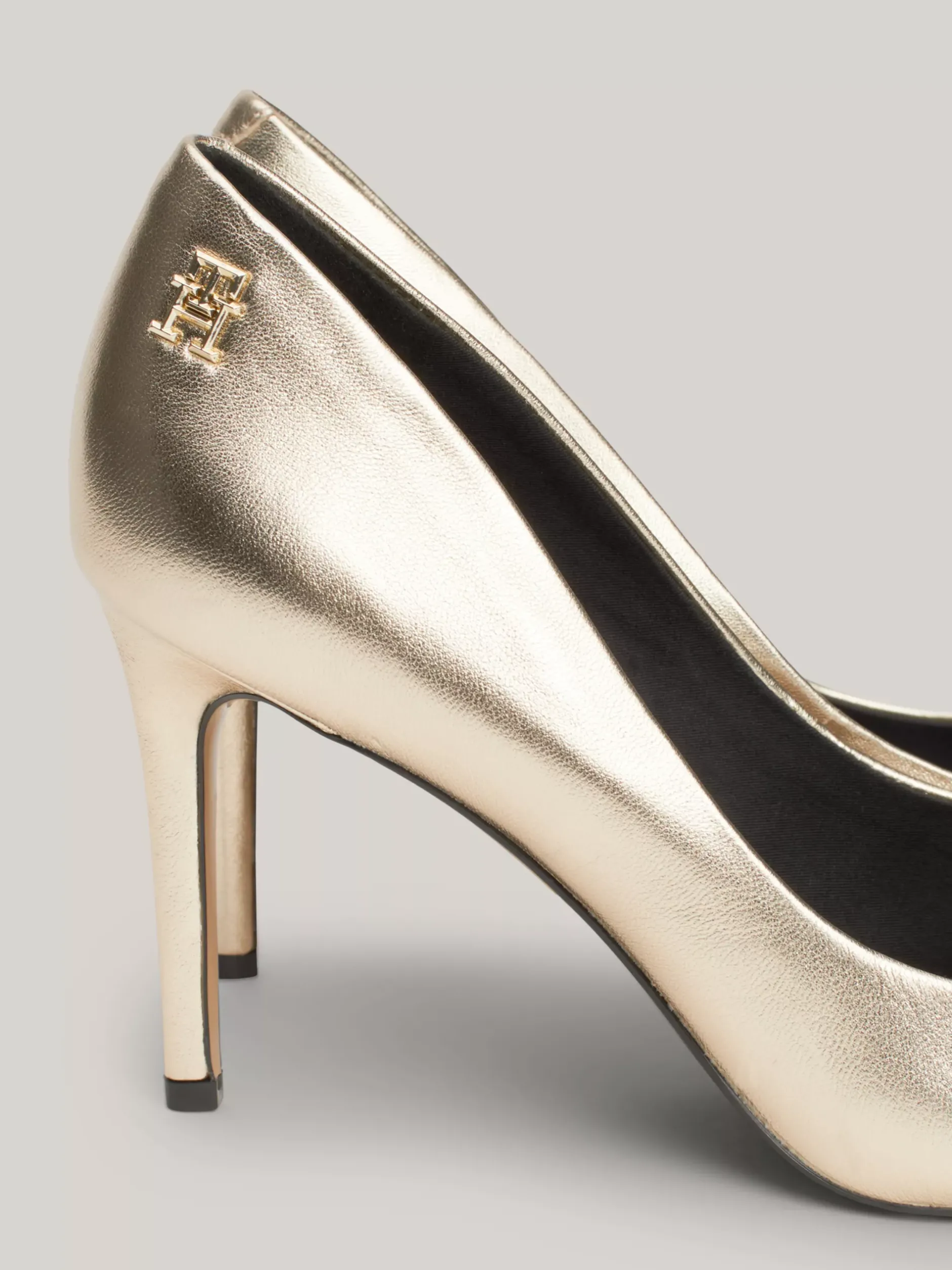 Czółenka*Tommy Hilfiger Metaliczne Szpilki Ze Skóry Z Noskami W Szpic GOLD