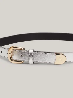 Paski*Tommy Hilfiger Metaliczny Skórzany Pasek Z Okrągłą Sprzączką SILVER