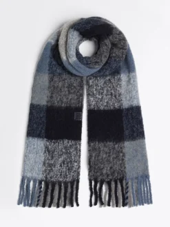 Szaliki|Szaliki*Tommy Hilfiger Miękki Szalik Z Wełną W Mieszaną Kratę SPACE BLUE MIX