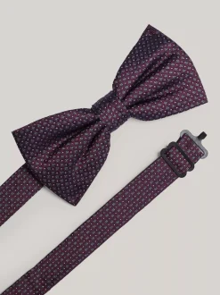 Krawaty & Poszetki*Tommy Hilfiger Muszka Z Jedwabnej Tkaniny W Drobne Groszki DEEP ROUGE / GREY