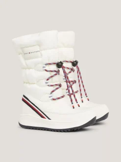 Obuwie I Akcesoria*Tommy Hilfiger Śniegowce Z Logo I Sygnowaną Tasiemką OFF WHITE