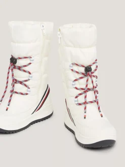 Obuwie I Akcesoria*Tommy Hilfiger Śniegowce Z Logo I Sygnowaną Tasiemką OFF WHITE
