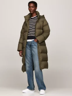 Kurtki & Płaszcze*Tommy Hilfiger Nieprzemakalny Płaszcz Puchowy O Wydłużonym Kroju ARMY GREEN