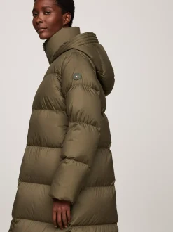 Kurtki & Płaszcze*Tommy Hilfiger Nieprzemakalny Płaszcz Puchowy O Wydłużonym Kroju ARMY GREEN
