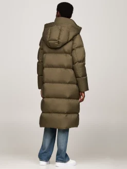 Kurtki & Płaszcze*Tommy Hilfiger Nieprzemakalny Płaszcz Puchowy O Wydłużonym Kroju ARMY GREEN