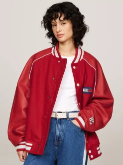Kurtki & Płaszcze|Bomberki*Tommy Hilfiger Ocieplana Kurtka Unisex W Stylu Varsity SWEET CAYENNE