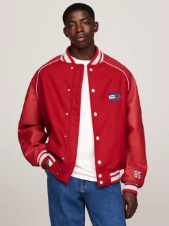 Kurtki & Płaszcze|Bomberki*Tommy Hilfiger Ocieplana Kurtka Unisex W Stylu Varsity SWEET CAYENNE