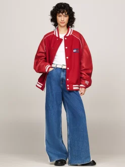 Kurtki & Płaszcze|Bomberki*Tommy Hilfiger Ocieplana Kurtka Unisex W Stylu Varsity SWEET CAYENNE