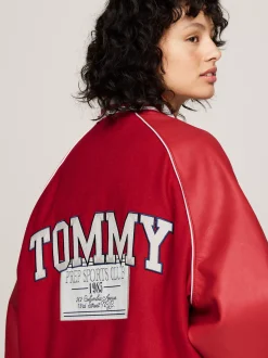 Kurtki & Płaszcze|Bomberki*Tommy Hilfiger Ocieplana Kurtka Unisex W Stylu Varsity SWEET CAYENNE