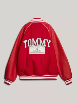Kurtki & Płaszcze|Bomberki*Tommy Hilfiger Ocieplana Kurtka Unisex W Stylu Varsity SWEET CAYENNE