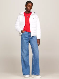 Kurtki & Płaszcze*Tommy Hilfiger Ocieplana Kurtka Z Kapturem I Tasiemką Z Logo WHITE