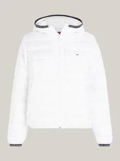 Kurtki & Płaszcze*Tommy Hilfiger Ocieplana Kurtka Z Kapturem I Tasiemką Z Logo WHITE