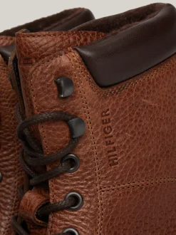 Buty Sznurowane|Buty*Tommy Hilfiger Ocieplane Botki Z Groszkowanej Skóry WINTER COGNAC