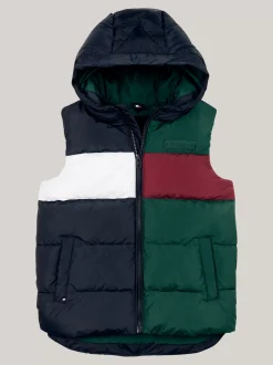 Kurtki*Tommy Hilfiger Ocieplany Bezrękawnik Z Materiału Rip-stop ORNAMENTAL GREEN / ROUGE / BLUE
