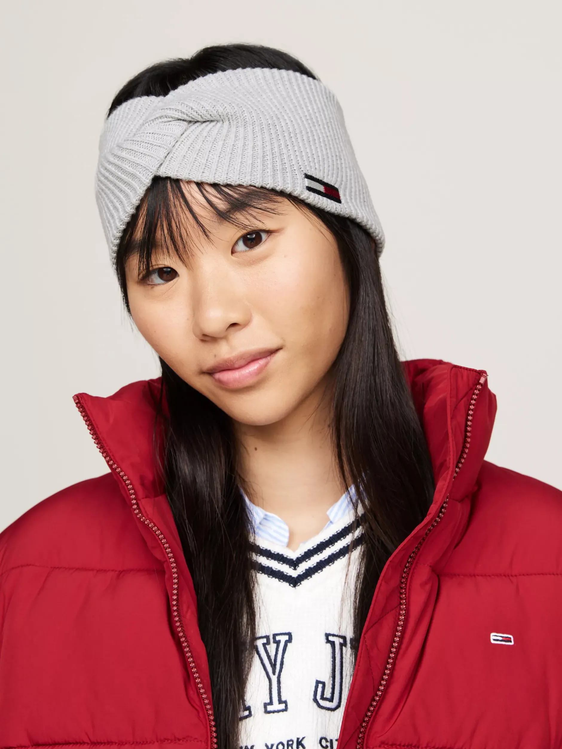 Czapki I Szaliki*Tommy Hilfiger Opaska Na Głowę Ze Skręconym Przodem SILVER GREY HEATHER