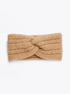 Czapki I Szaliki*Tommy Hilfiger Opaska O Warkoczowym Splocie Z Alpaką BEIGE