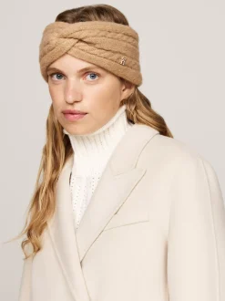 Czapki I Szaliki*Tommy Hilfiger Opaska O Warkoczowym Splocie Z Alpaką BEIGE